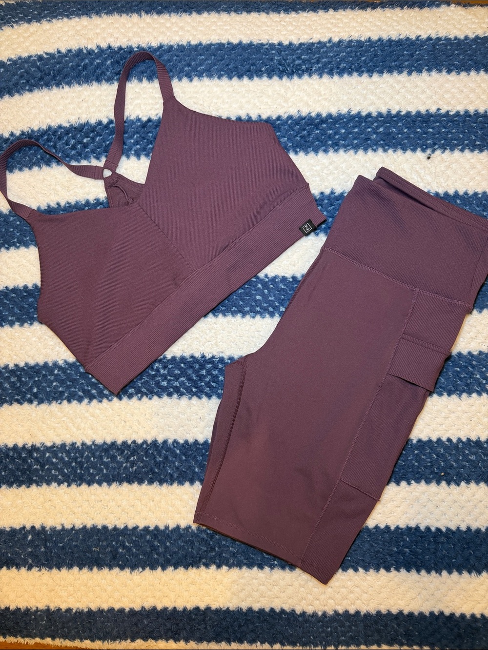 Plum Purple Zobha Active Set - Sports Bra & Biker Shorts